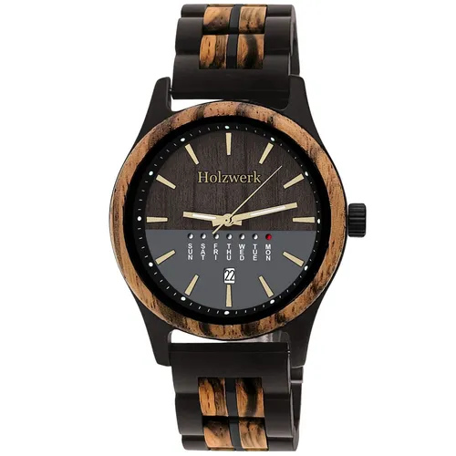 Holzwerk Quarzuhr BREMEN - Designer Holz Armbanduhr mit Datumsanzeige - Armbanduhren mit modernem Design, einzigartigem Holzgehäuse und Datumsanzeige, perfekt für stilbewusste Träger.