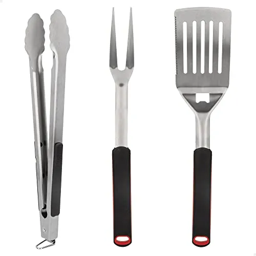 Aktive 63009 - 3-teiliges Grillzubehör-Set, Grillzange, Pfannenwender und Tranchiergabel, Grillbesteck-Set, Grillwerkzeuge