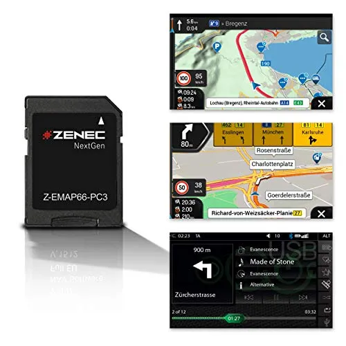 ZENEC Z-EMAP66-PC3: Micro SD-Karte mit PKW Navigation für ZENEC Autoradio/Multimediasystem Z-N966 und Z-N965, 3-D Karten für Europa, TMC, TPEG