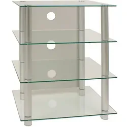 VCM HiFi Möbel Rack Schrank Phono Regal - TV-Halterungen mit edlen Alusäulen und stabilen Glasböden. Perfekt für eine elegante Aufbewahrung Ihrer HiFi-Geräte und mit verdeckter Kabelführung für einen aufgeräumten Look.