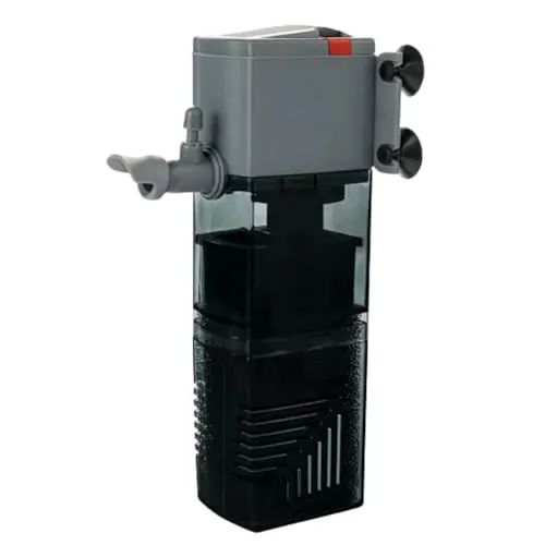 Happet ORCA 350, grau-schwarzer Innenfilter für Aquarien mit Sprinkleranlage und Aktivkohle. Leiser Filter mit Einer Leistung von 350 l/h für Becken von 60–120 l.