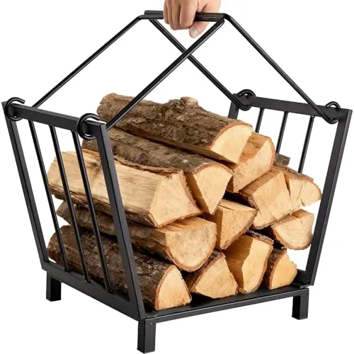 Amagabeli Holzkorb Kaminholz 35 x 32 x 32cm Kaminholzkorb Brennholzkorb Metall Feuerholzkorb Holzwiege Kamin aus Stahl mit Henkel Tragekorb für Holz Tragekorb Holztrage für Holzofen Protokollträger