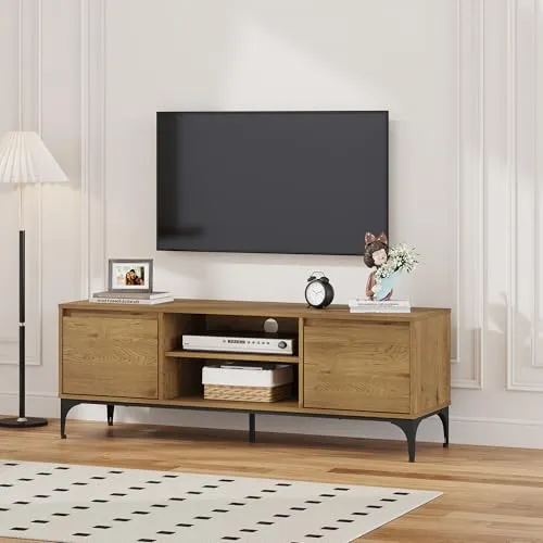 [en.casa] TV Schrank Kistiandi Lowboard mit 2 Türen - TV-Halterungen mit cleveren Kabeldurchlässen für ein aufgeräumtes Wohnzimmer und praktischem Stauraum hinter zwei Türen – ideal für Filmabende!