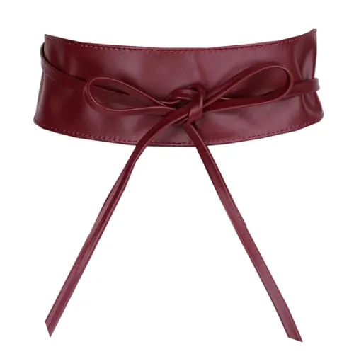 MIRROSI Taillengürtel Wickelgürtel aus Echtleder, Schleife mit breitem Bund (mit breitem Bund zum Wickeln (7cm Breit, 265cm lang) OBi Gürtel, Bindegürtel, Schnürgürtel, Wickelgürt (Bordeaux)