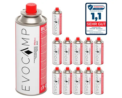EVOCAMP Butangas Gaskartusche Typ MSF-1a 227g - Gaskartusche für Campingkocher und Gasheizungen, sicher und druckbeständig. Ideal für Outdoor-Abenteuer und sorgt für zuverlässige Energieversorgung.