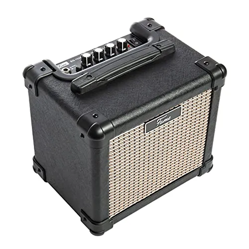 Gitarrenverstärker Fame EG-10AM - Kompakter 10-Watt Gitarrenverstärker, ideal für Übung und Warmup, mit schaltbarer Distortion und Aux-In für Play-Alongs. Perfekt für Blues und Rock, inklusive Netzteil und Aux-Kabel.