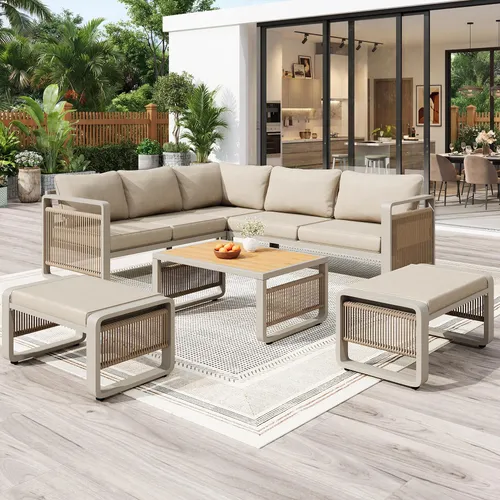 okwish Gartenlounge Set Seilflechtoptik für 6–7 Personen - Elegantes 6-teiliges Gartenmöbelset mit spritzwassergeschütztem Material und verstellbaren Füßen für optimalen Komfort. Ideal für entspannte Stunden auf der Terrasse oder im Garten.
