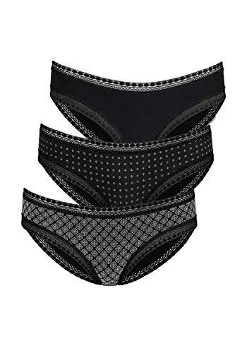 LASCANA Bikinislip für Damen, Gr. 44/46, schwarz - Funktionsunterwäsche im 3er-Pack: Bequem aus elastischer Baumwolle mit weicher Spitze, ideal für täglichen Komfort und Stil.