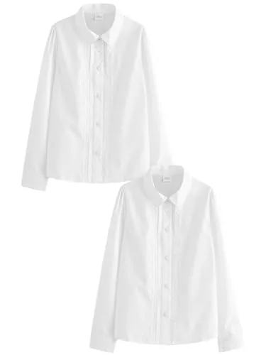 NEXT Mädchen Langärmelige Schulbluse 2er-Pack mit Spitzenbesatz - Bügelleichte Schulblusen für Mädchen im 2er-Pack. Praktisches Pro-Weiß-Finish hält die Blusen länger strahlend weiß. Elegantes Design mit Spitzenverzierung und Knopfverschluss.