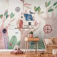 PROFHOME 399061-GU Kindertapete Aquarell-Stil - Wunderschöne Vliestapete für Kinderzimmer, 10,39 m², leicht zu verarbeiten und restlos trocken abziehbar. Ideal für eine kreative Wandgestaltung in behaglichen Farben.