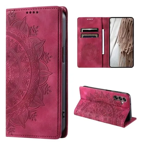 CoverKingz Handyhülle für Samsung Galaxy A25 5G - Handytasche mit Kartenfach Schutzhülle Cover - Handy Hülle klappbar Motiv Mandala Rot