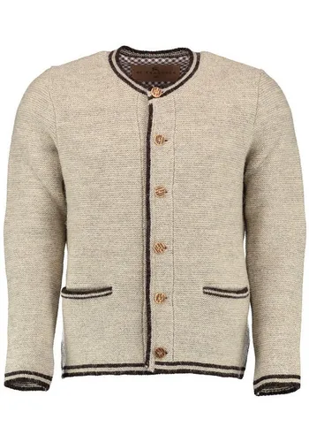 OS Trachten Herren Strickjacke Langarm Cardigan Wolljacke Fudei, Größe 50, Farbe ecrue - Elegante Trachtenjacke mit Rundhalsausschnitt und zwei Paspeltaschen, ideal für besondere Anlässe oder den Alltag. Hochwertige Materialien sorgen für einen angenehmen Tragekomfort.