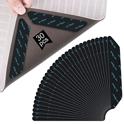 Vicloon Teppichgreifer Antirutschmatte, 30 Stück Doppelseitige Anti-Curling Rug Gripper, Teppich Antirutschunterlage für Teppiche und Böden, Waschbar und wiederverwendbar,Schwarz, 13 x 2,5 cm