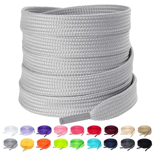 Olukssck 2 Paar Flache Schnürsenkel, 10 mm breite Reißfeste Schuhbänder für Sneakers, Sportschuhe, Turnschuhe, Freizeitschuhe, Hellgrau, 100cm