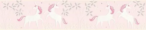 A.S. Création Bordüre Boys & Girls 6 Borte mit Einhörnern Unicorn 5,00 m x 0,13 m metallic rosa weiß Made in Germany 369903 36990-3