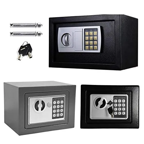 Tresor Möbeltresor Doppelbartschloss Eisenstahl Safe mit elektronischem Zahlenschloss und 2 Schlüsseln für Geschäft Bargeld/Geld/Schmuck/Wertsachen, 8.5L -Grau