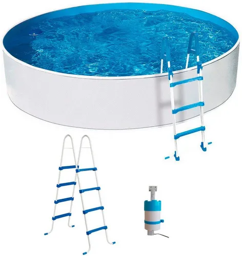my POOL BWT Rundpool Set 360x110 cm - Komplettes Poolset mit Einhängekartuschenfilteranlage Skimmy und stabiler Stahlrohrleiter für unbeschwerte Badespaß im eigenen Garten.
