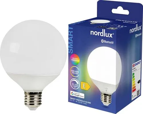 Nordlux Smart E27 Leuchtmittel 9W RGB - Intelligentes E27-Leuchtmittel mit anpassbarem Licht von 2200-6500K und über 16 Millionen Farben. Ideal zur Schaffung einer gemütlichen Atmosphäre, steuerbar über Smartphone oder Smart-Fernbedienung.