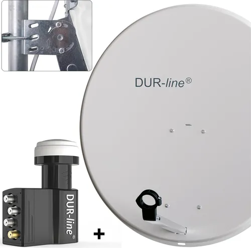 DUR-line MDA 80 Sat Anlage komplett mit Unicable LNB UK 104 – Satellitenschüssel 80 cm hellgrau, 7 Teilnehmer, Einkabel, Full HD 4K