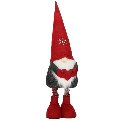 SPRINGOS Wichtel Weihnachtszwerg GNOME höhenverstellbar 50-80 cm Dekofigur mit rotem Herz Teleskopbeine Filzmütze mit Schneeflocke Weihnachten Valentinstag