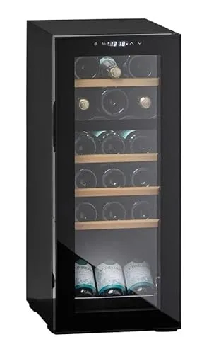 CAVIN Freistehender Weinkühlschrank - Northern Collection 18 Black, Zwei Temperaturzonen 5 bis 18°C, Kompressorkühlung, Kapazität 39 Flaschen, 2 Zonen, UV-geschützte Glastür, Holzregalböden