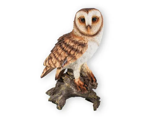 colourliving Eulen Figur auf Stamm - Handbemalt und Wetterfest - Dekofiguren für Indoor und Outdoor, detailgetreue Eule auf Stamm, ideal für Garten oder Wohnraum, robustes Polyresin-Material, 34 cm hoch und wetterfest.