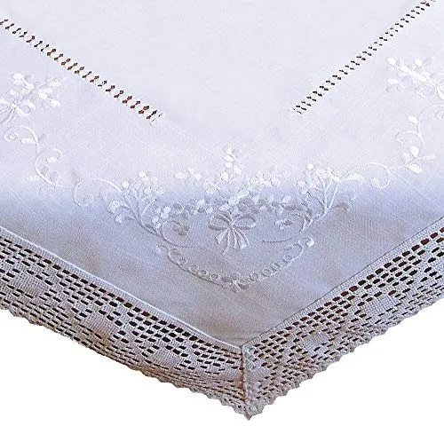 matches21 HOME & HOBBY Tischdecke BRIT 130 x 220 cm weiß Elegante Stickerei mit Blumen Landhausstil Mitteldecke Polyester