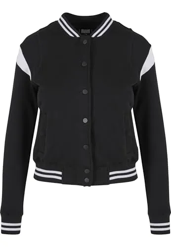 Urban Classics Damen Sweatjacke Schwarz (Blk/Wht 00050) XS - Moderne Collegejacke aus weichem Sweat-Material. Kontrastfarbene Einsätze und sportliche Streifen sorgen für einen trendigen Look. Ideal für lässige Sommerabende und bequemen Style.