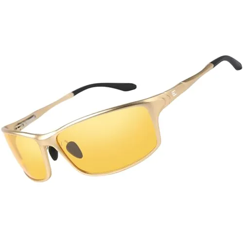 Bircenpro Nachtsichtbrille zum Fahren, Blendfreie HD-Al-Mg Metall Rahmen Nachtfahrbrille für Herren und Damen