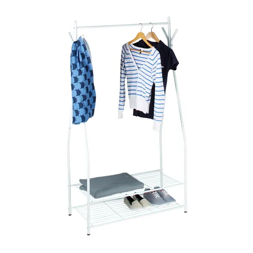 relaxdays Kleiderständer SANDRA mit Schuhablage - Robuster Kleiderständer mit 90 cm Kleiderstange und 2 Ablagen für bis zu 16 Paar Schuhe. Ideal für Flur und Diele, schützt Ihren Boden mit Gummiuntersetzern.