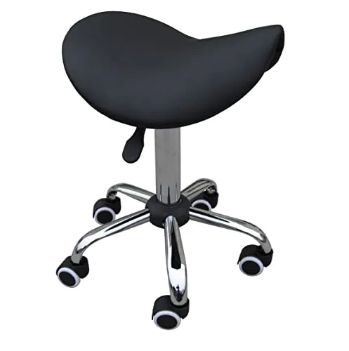 Zen Sattelhocker mit Rollen höhenverstellbar und drehbar - Sattelsitz Friseurhocker, ergonomischer Sattelstuhl Rollhocker für Massageliegen, Kosmetiksalon, Tattoo, Praxis und Büro, (Schwarz)