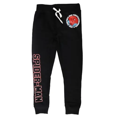 Spiderman Kinder Jogginghose – Jungen Sporthose mit Kordelzug – Größen 104–122 – Schwarz oder Rot – 60% Baumwolle, Farbe: Schwarz, Bekleidungsgröße: 110