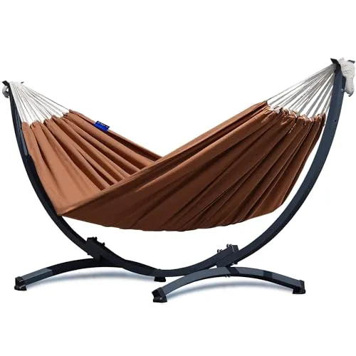 Potenza Hängematte mit Gestell - Stabil und Bequem für 200kg - Hängematte & Gestell für Indoor und Outdoor, gefertigt aus weicher Baumwolle mit pflegeleichtem Polyester. Stabiler Stahlrahmen, einfache Montage und ideal für entspannte Stunden auf Balkon oder Terrasse.