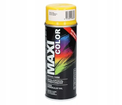 Maxi Color NEW QUALITY Sprühlack Lackspray Glanz 400ml Universelle spray Nitro-zellulose Farbe Sprühlack schnell trocknender Sprühfarbe (RAL 1021 Rapsgelb glänzend)