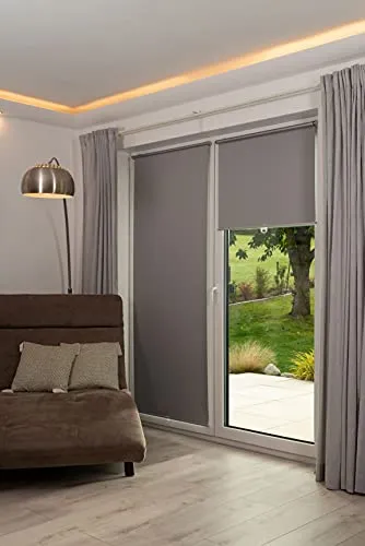 K-home® Thermo Springrollo Grau B75 x H150 cm - Seitenzug- & Springrollos: 100% Verdunklung und Energieeinsparung durch spezielle Beschichtung, ideal für Klimaschutz und Heizkostenreduktion. Einfach zu montieren, ohne Bohren!