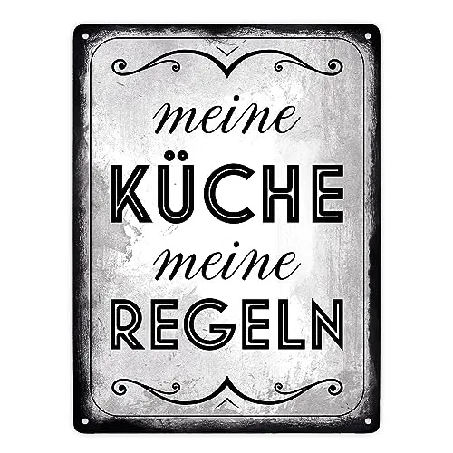 Meine Küche meine Regeln Retro Metallschild XXL in 28x38 cm stilvolles Blechschild für die Küche um allen zu zeigen wer in dieser Küche die Hosen an hat
