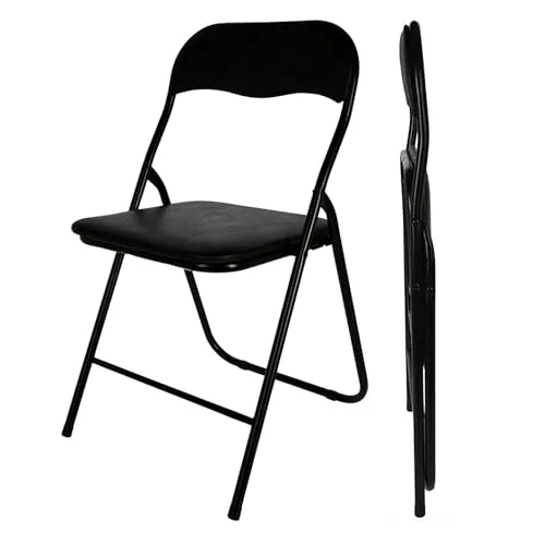 Spetebo Metall Klappstuhl mit gepolsteter Rückenlehne in schwarz - Kunsttoff Bezug - Klappbarer Gästestuhl mit Polster - Küchenstuhl Beistellstul Stuhl klappbar