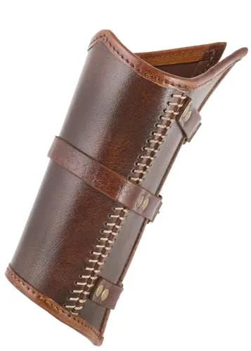 Battle-Merchant – Leder Armschützer Arnulf mit Schnallen, braun, Paar – 2 Leder-Armschienen – LARP, Cosplay