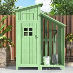 Merax Gartenschrank 124x46x174cm – Wetterfester Geräteschuppen mit Satteldach - Praktischer Gartenschrank aus witterungsbeständigem Tannenholz mit PVC-Dach. Ideal für Werkzeuge und Utensilien, bietet ausreichend Stauraum und schützt vor Stauwasser. Perfekt für Garten, Balkon oder Kleingarten.