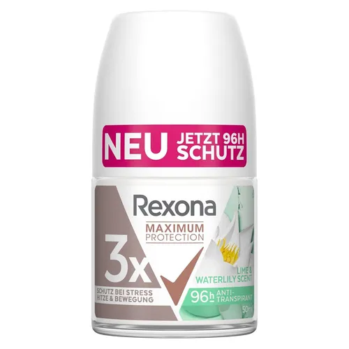 Rexona Maximum Protection Lime & Waterlily, Frauen, Antitranspirant, Roll-on Deodorant, Flasche, 50 ml, 96 h