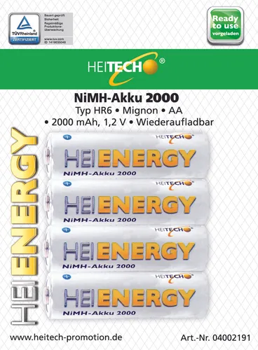 4x Akkus AA 2000mAh Mignon Heitech Power für Telefone Siemens Gigaset T-Sinus