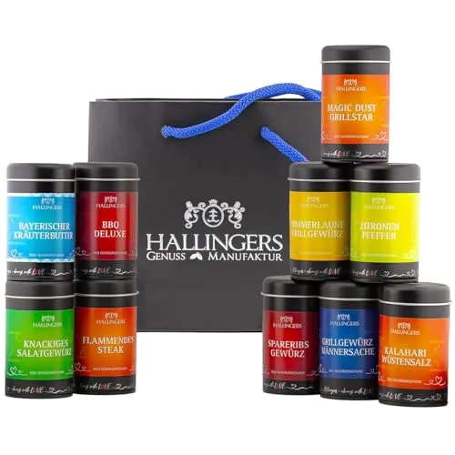 Hallingers Genuss Manufaktur Großes Gourmet Gewürze Geschenkset mit 10 Gewürzen|Made in Bayern