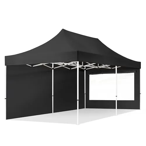 3x6m Faltpavillon schwarz mit Panoramafenstern in schwarz von Toolport
