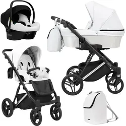Kinderwagen LAZZIO PREMIUM Sportwagen Babywagen Babyschale Komplettset Kinder Wagen Autositz Set 3 in 1 (LAZ-16, Rahmenfarbe: Silber) - Silber