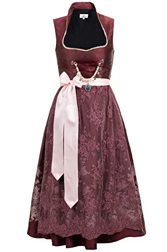 Edelnice Trachtenmode Langes Dirndl Stella mit Spitzen Dirndlschürze - Elegantes Dirndl für Damen mit romantischem Stehkragen und luxuriöser Spitzenschürze, ideal für besondere Anlässe und Festlichkeiten.