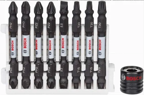Bosch Professional Bohrer- und Bitset 9tlg. Doppelschrauber Bit Set Impact Control, T/PZ/PH/SL- L 65mm