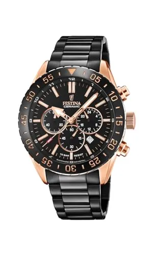 Festina Herren Analog Quarz Uhr F20578/1 mit Edelstahl Armband - Armbanduhren für Herren, stilvolles Design mit 44 mm Gehäusedurchmesser für optimalen Tragekomfort und Eleganz.
