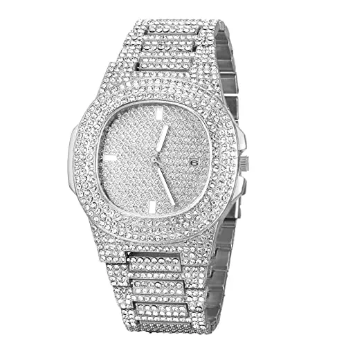 JewelryWe Uhren Damen Herren Analog Quarz Armbanduhr Elegant Quadrat Glitzer Strass Beiläufige Uhr mit Metall-Armband und Uhrenwerkzeug Silber