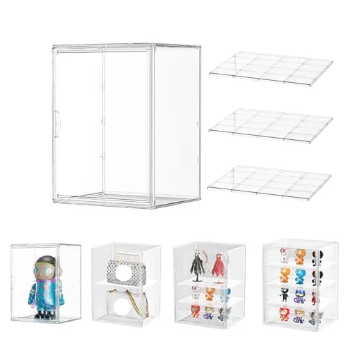 Dasellfa Vitrine Schaukasten Box Acryl Vitrine, Sammlervitrine mit Tür, Für Minifiguren, Figuren Vitrine Kleine, Action Figuren Spielzeug, Modellautos, Sammelfiguren (30*25*40cm(3))