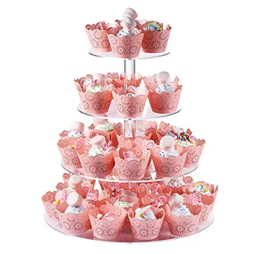 Tortenständer mit 4 Ebenen, Groß Runder Cupcake-Ständer aus Acryl 30,5 Zentimeter/ 12 Zoll, Transparenter Tortenstützen Dessert-Gebäckturm Muffinständer für Hochzeit, Geburtstag, Mottoparty, Babyparty